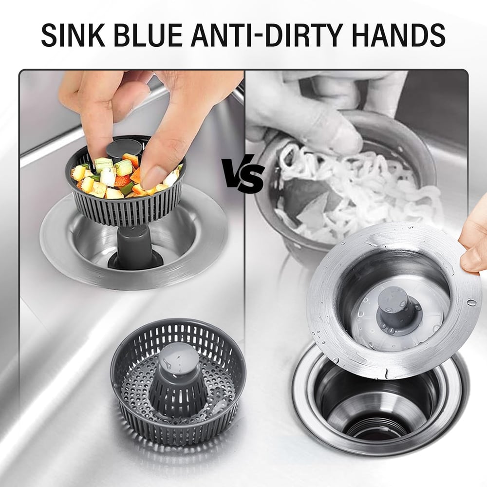Sink stopper with bounce core | 3-in-1 filter & odor protection | Stainless steel & ABS | Anti-clogging