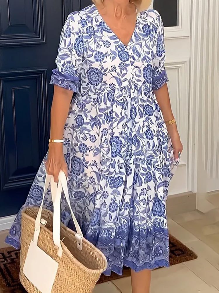 Astrid™ - Elegantes Blumenkleid mit V-Ausschnitt