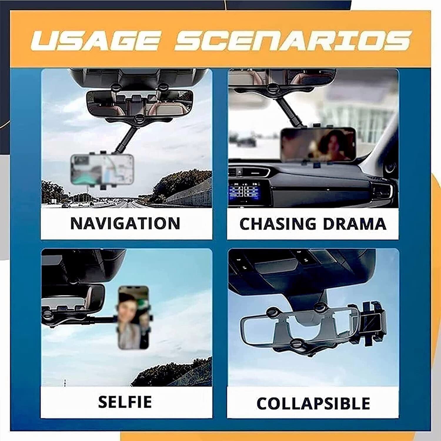 360° Handyhalter fürs Auto, drehbar und ausziehbar, universelle Rückspiegelhalterung