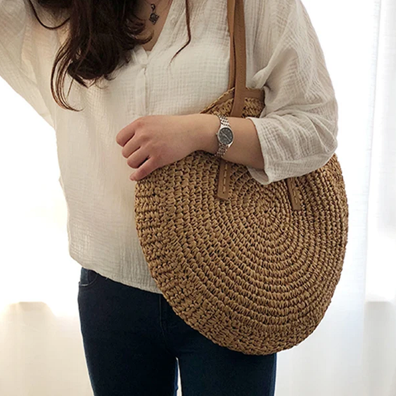 SandSling™ | Runde Stroh Vintage Strandtasche