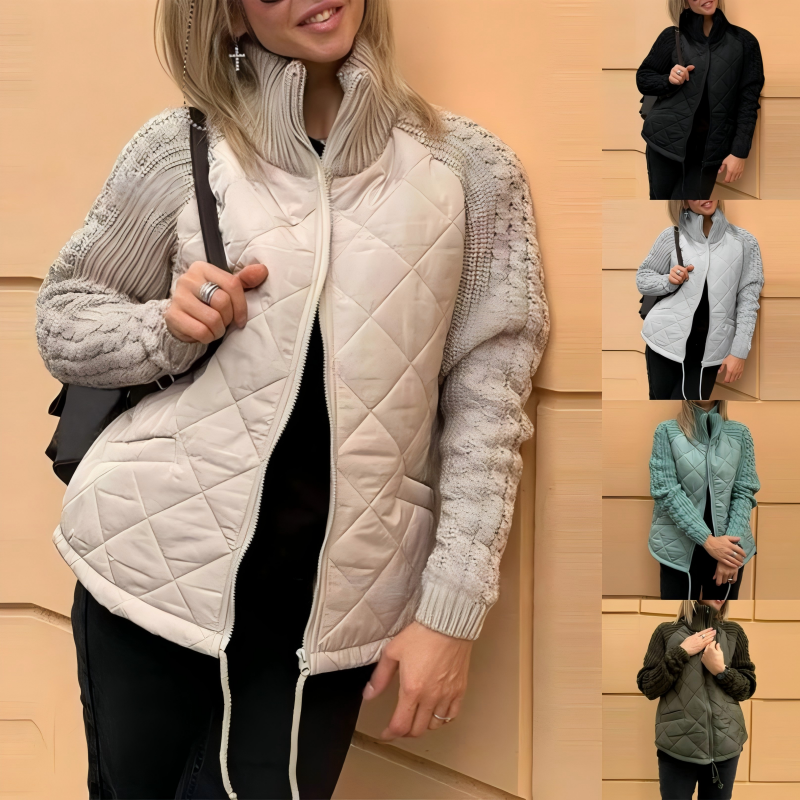 Plush™ - Gestrickte Steppjacke für Damen mit Patchwork
