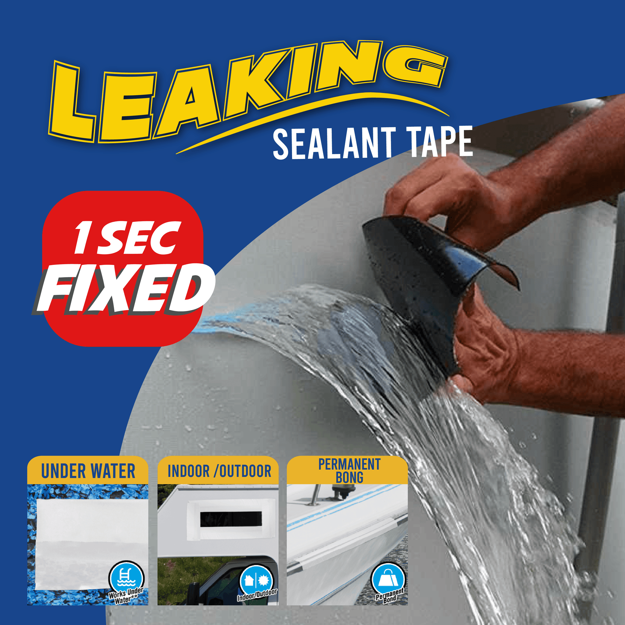 Superwasserdichtes Klebeband™ | Reparatur in 1 Sekunde | PVC & Schmelzkleber | 20 cm × 1,5 m