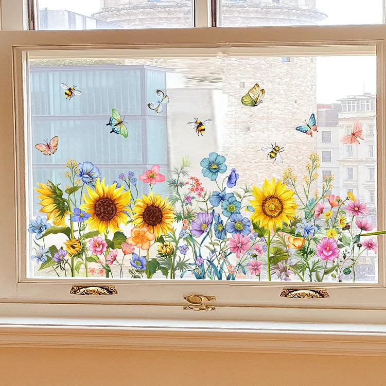 Floravue™ - Bunter Blumenstrauß Fensteraufkleber (Frei zuschneidbar)