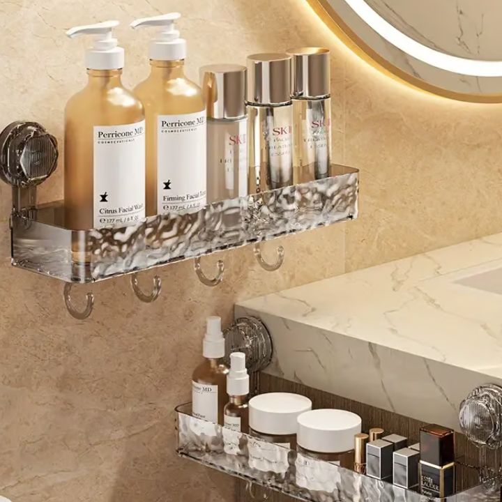 Transparentes Badezimmer-Wandregal – Platzsparend & Ohne Bohren