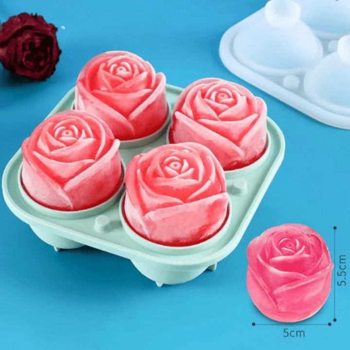 Rosen Eiswürfelform – 3D Silikon für elegante Eiswürfel (4 Gitter)