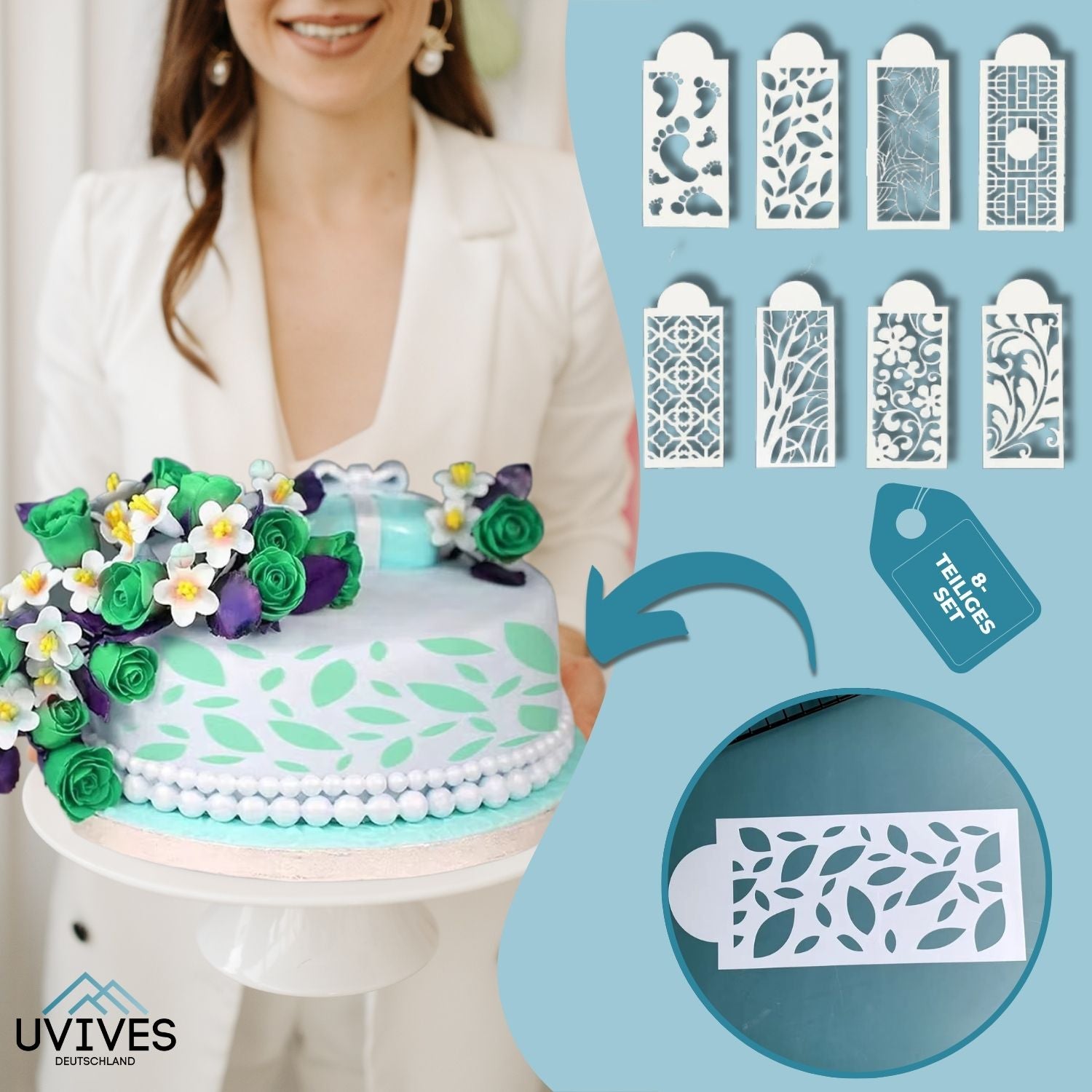 Set mit 8 Stück | DecoLace™ - DIY-Kuchendekor-Form aus Spitze [Letzter Tag Rabatt]