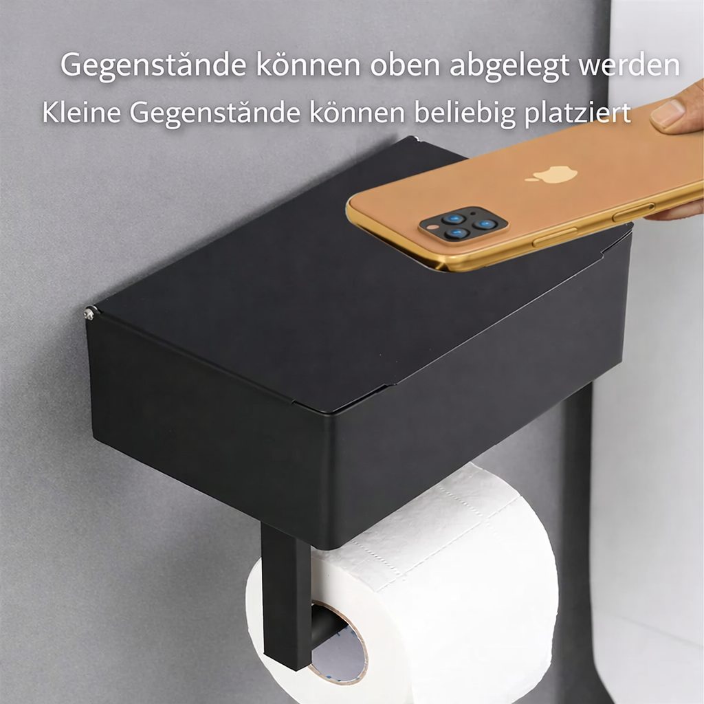 2-in-1 Toilettenpapierhalter mit Ablage & Box | Bohrfrei | Rolluxe