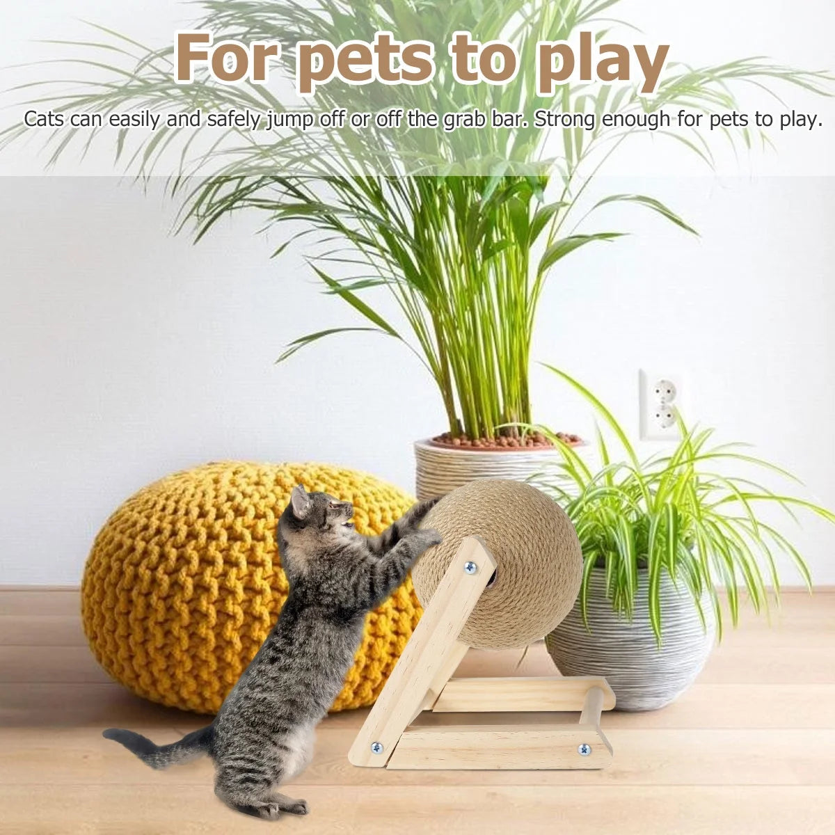 Scratchball für Katzen – Natürliches Sisalspielzeug mit Katzenminze und Massivholzbasis
