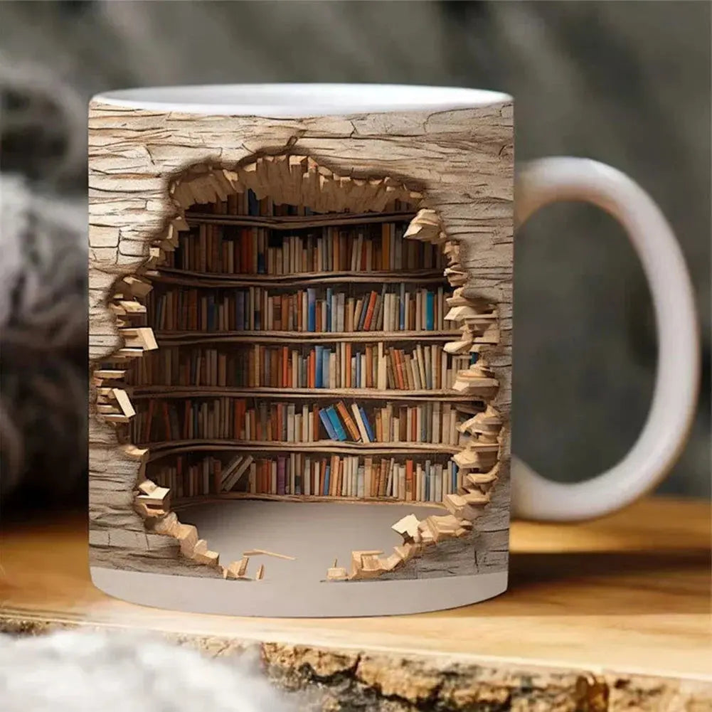 3D-Bücherregal-Keramiktasse für Bücherliebhaber