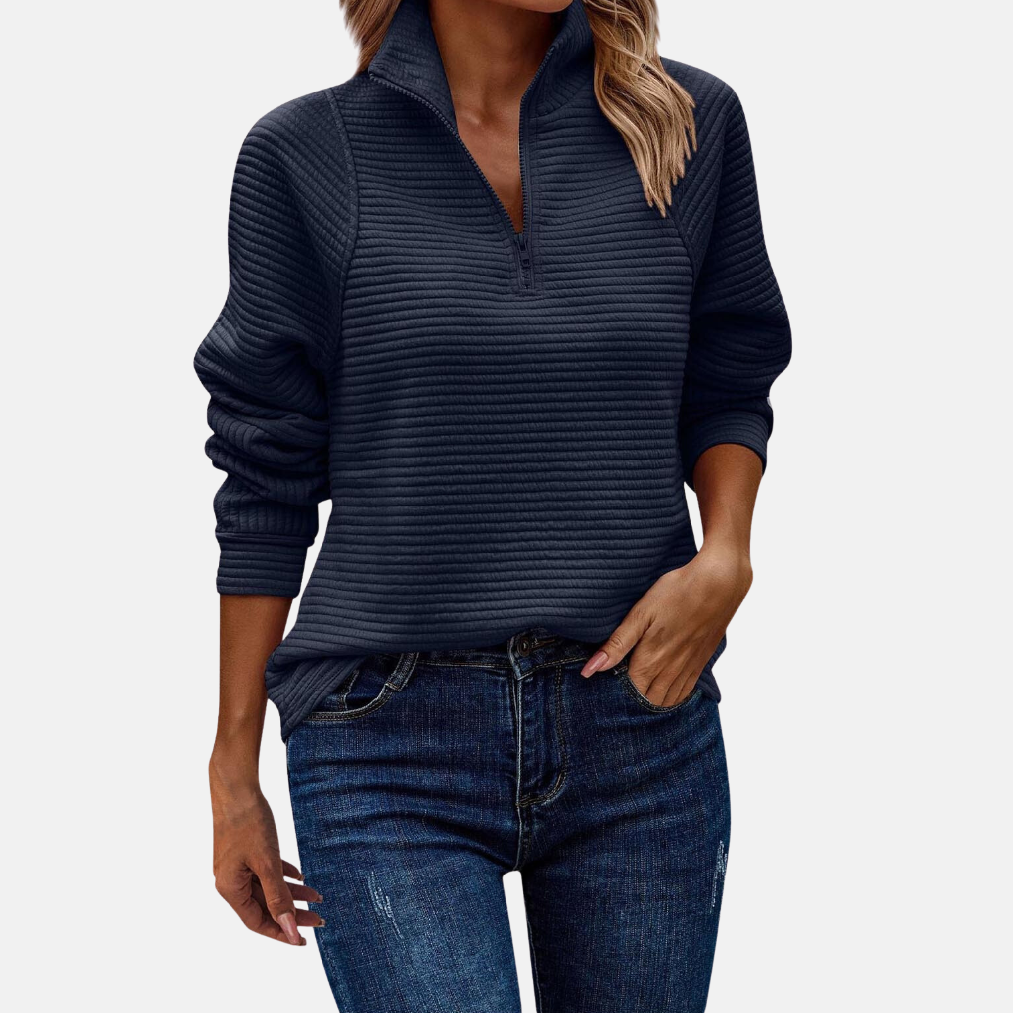 LAURA - Damen Zip-Pullover im Rippstrick-Design