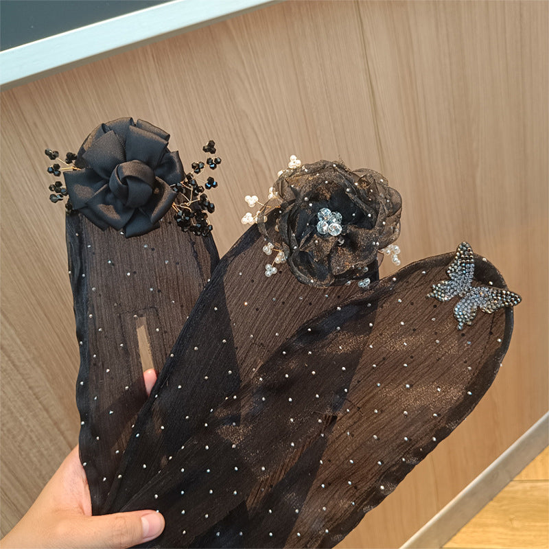 1+1 Gratis | StyleCrafter Haarknoten-Accessoire | Handbestickt & Blumenmotiv | Satin Schwarz