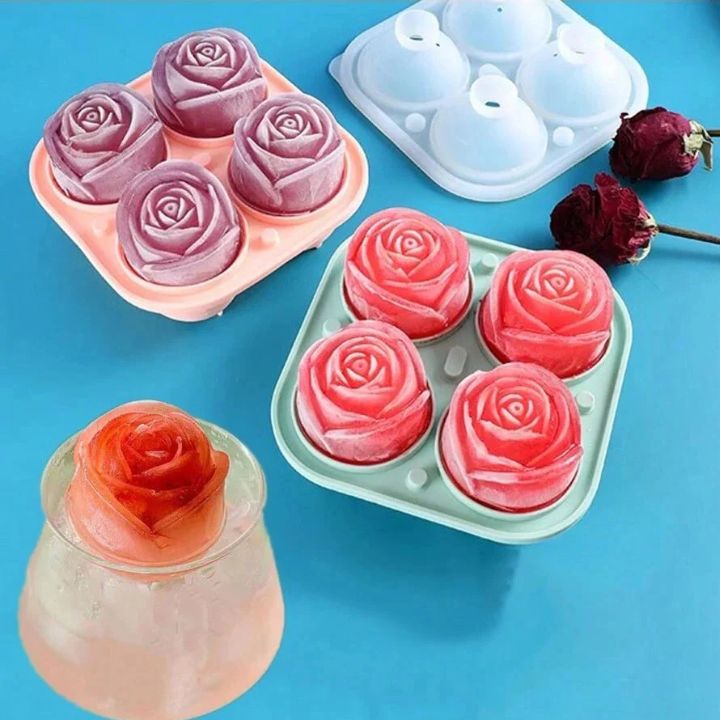 Rosen Eiswürfelform – 3D Silikon für elegante Eiswürfel (4 Gitter)