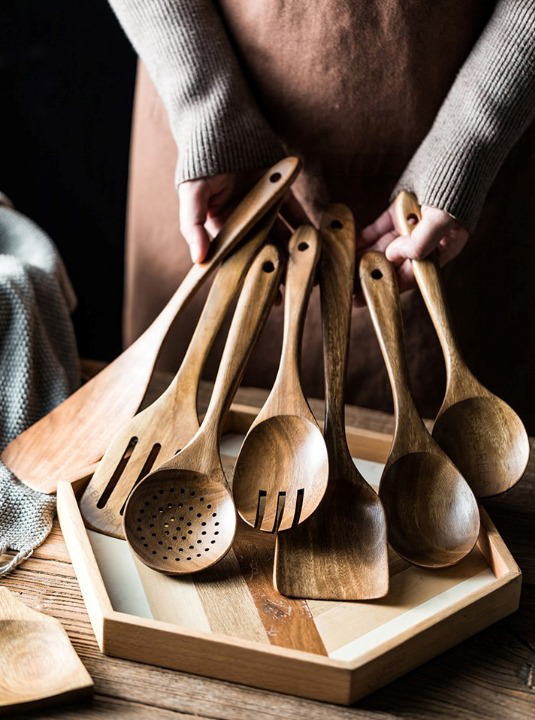 LuxKitchen™ Teakholz Utensilien Set