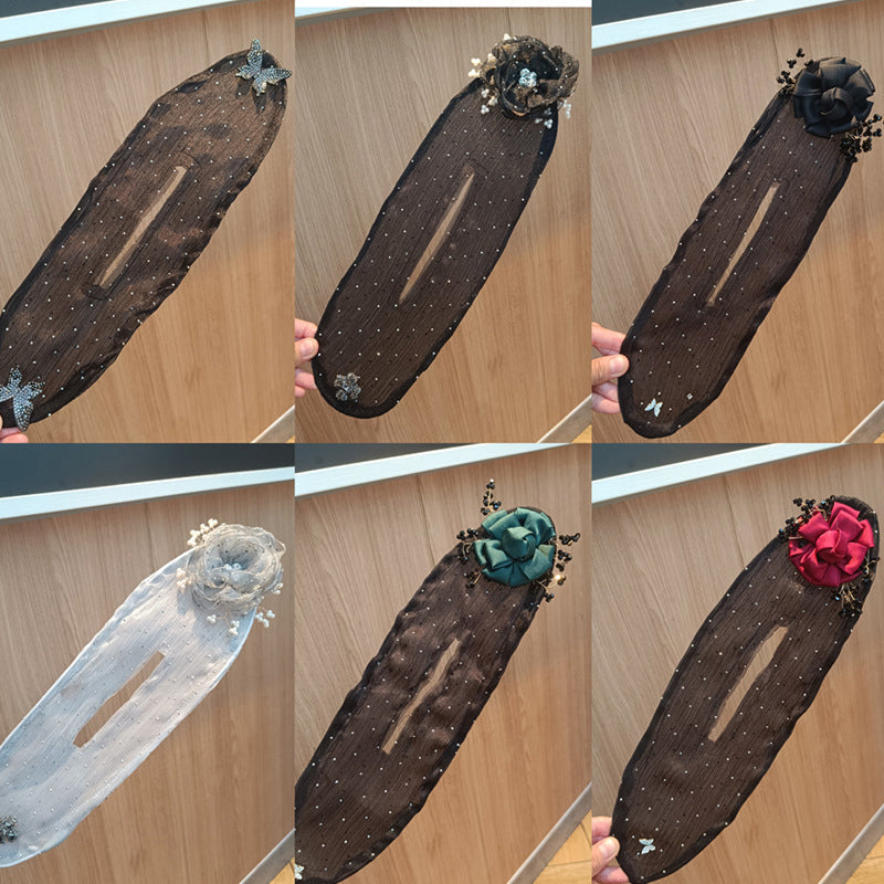 1+1 Gratis | StyleCrafter Haarknoten-Accessoire | Handbestickt & Blumenmotiv | Satin Schwarz