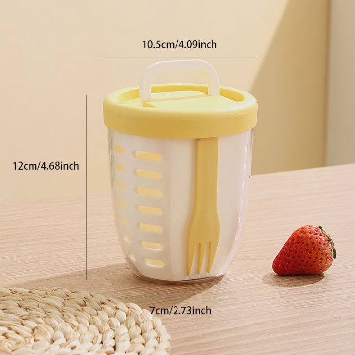 Fruchtbecher mit Sieb & Gabel – Auslaufsichere
