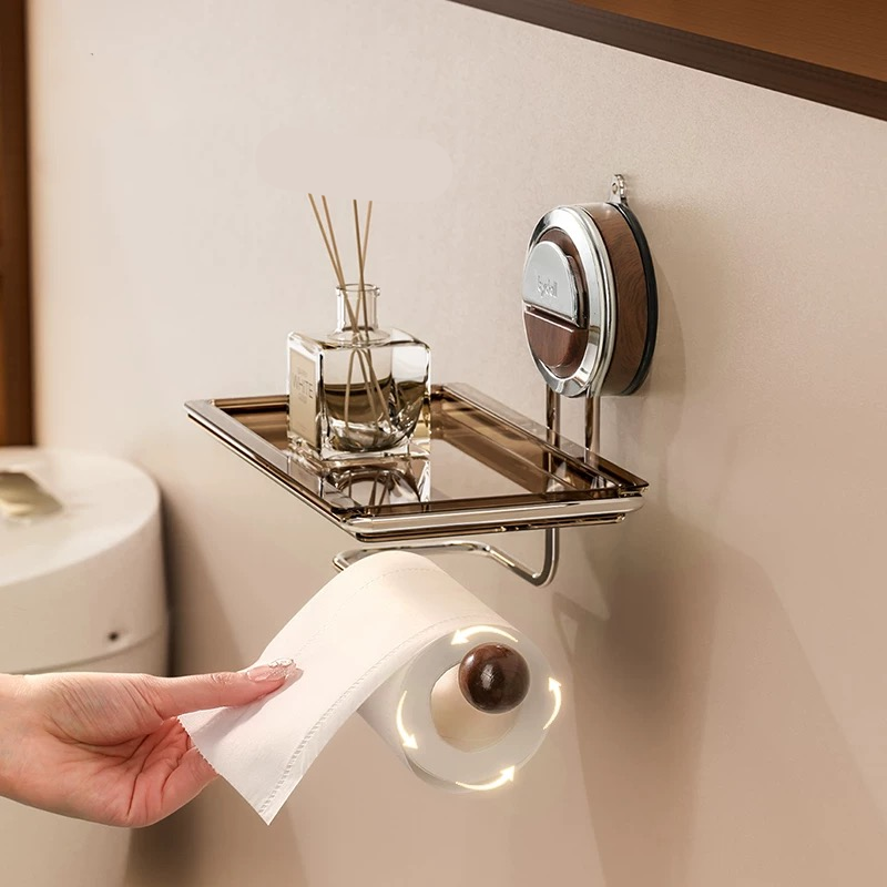 Toilettenpapierhalter aus Edelstahl mit Saugmechanismus – Kein Bohren