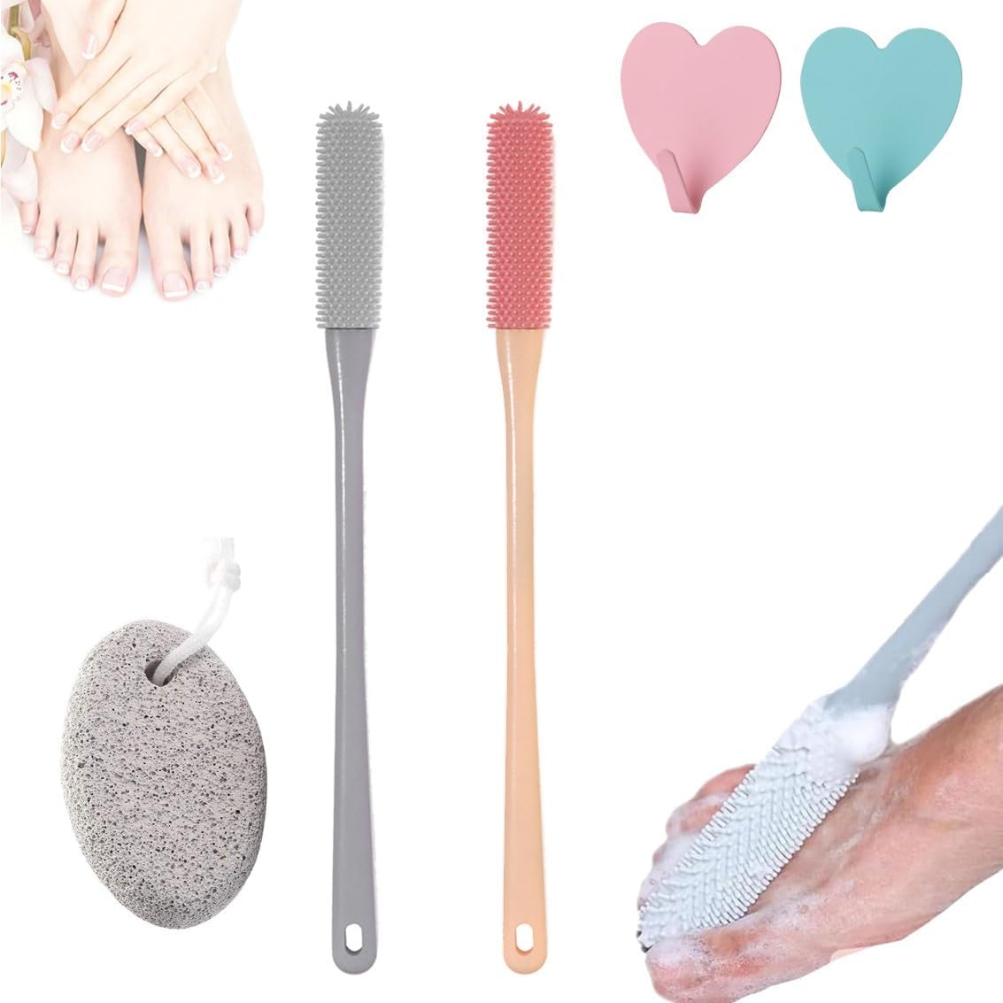 Fußschrubber & Zehenreinigungsbürste | Langer Stiel | 2-in-1 Reinigung & Peeling