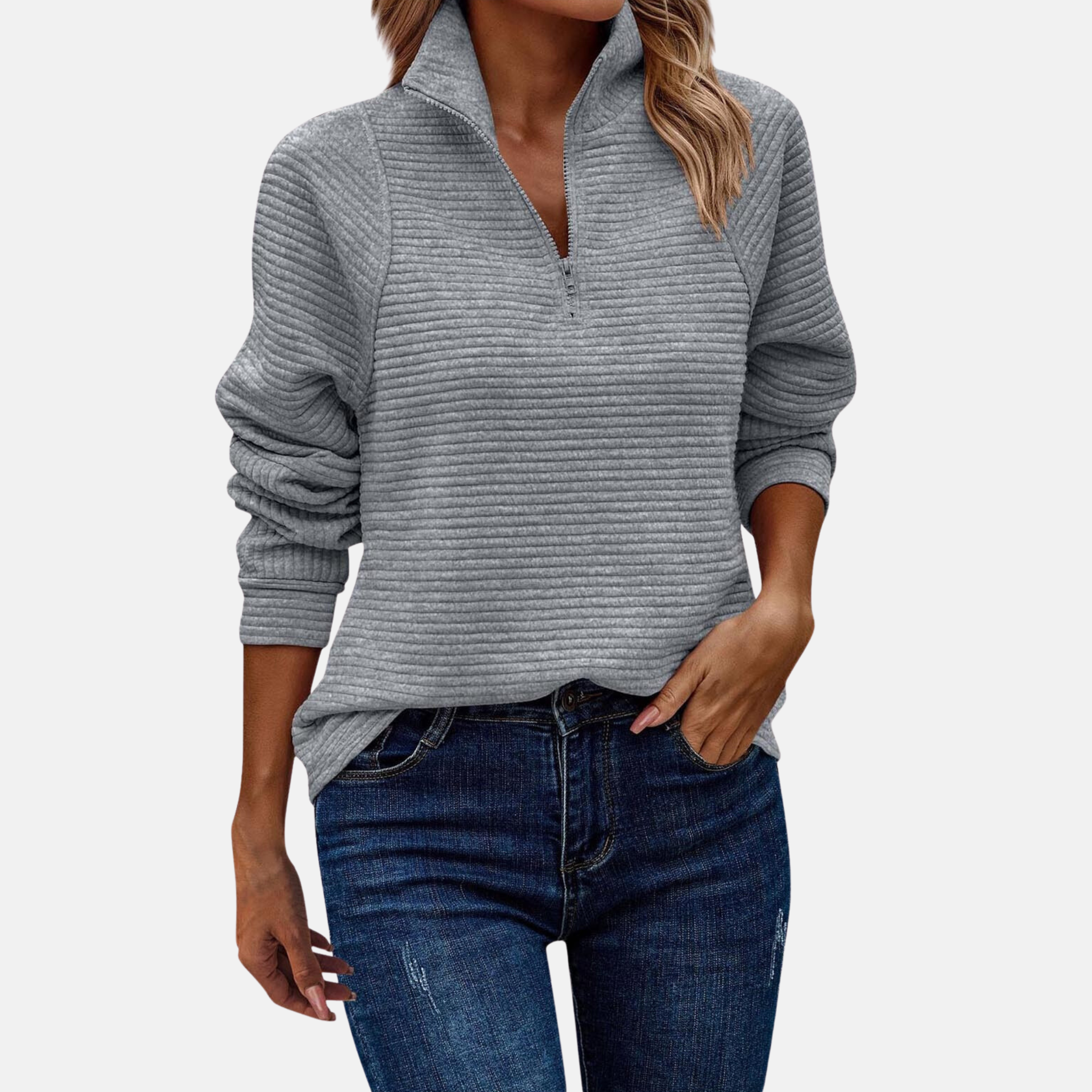 LAURA - Damen Zip-Pullover im Rippstrick-Design