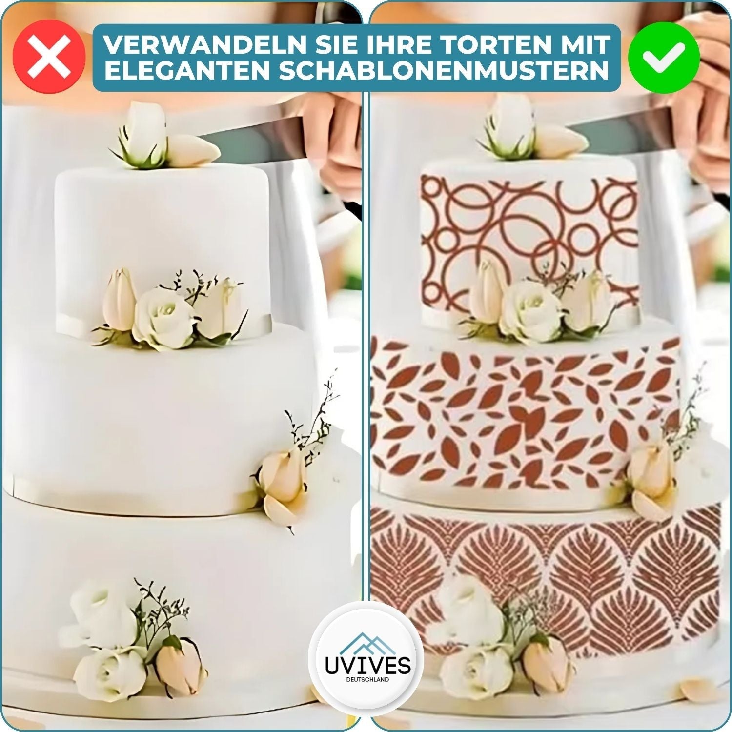 Set mit 8 Stück | DecoLace™ - DIY-Kuchendekor-Form aus Spitze [Letzter Tag Rabatt]