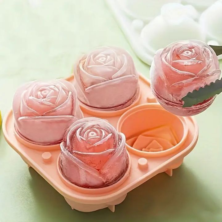 Rosen Eiswürfelform – 3D Silikon für elegante Eiswürfel (4 Gitter)