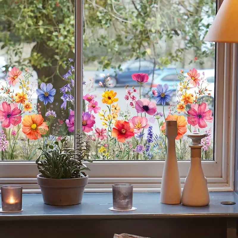 Bunte Blumenfensteraufkleber – Sofort mehr Farbe in Ihrem Zuhause (1+1 Gratis)