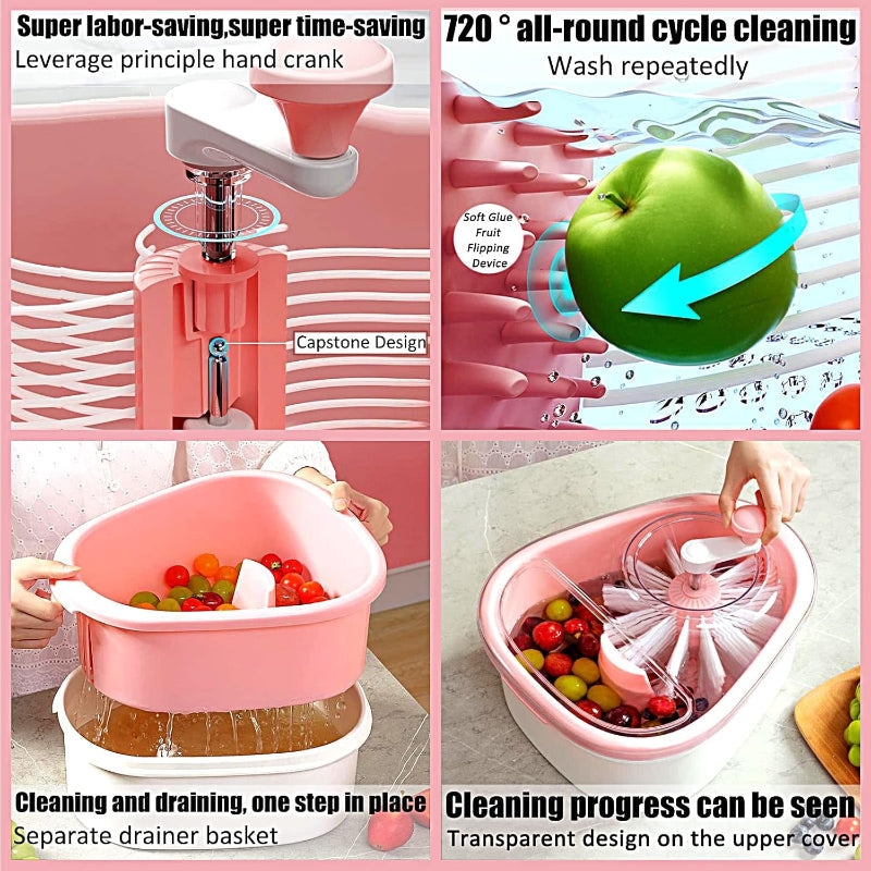 VeggiCleanse™ | Vollständige Sauberkeit mit 360°-Drehung und praktischem Abtropfkorb
