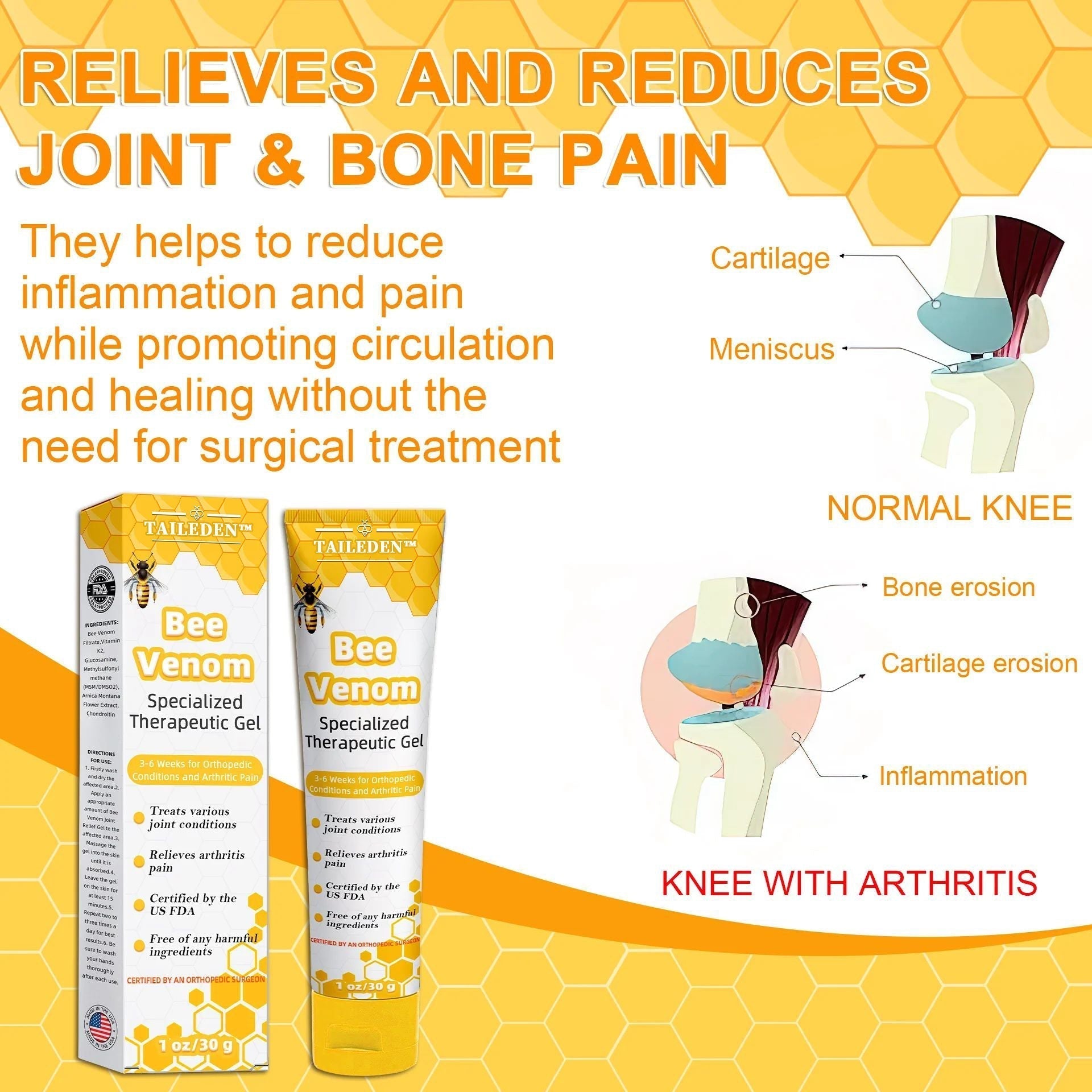 1+1 Gratis | TAILEDEN™ Bienengift Gelenktherapie Schmerzgel – Befreie dich von Schmerzen und erlange aktive Freude zurück