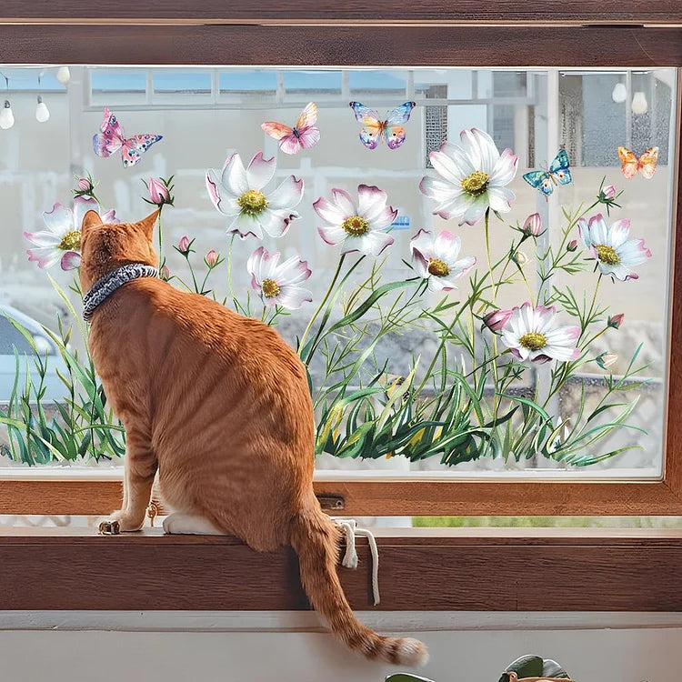 Floravue™ - Bunter Blumenstrauß Fensteraufkleber (Frei zuschneidbar)