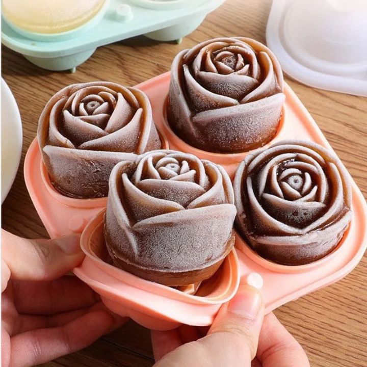 Rosen Eiswürfelform – 3D Silikon für elegante Eiswürfel (4 Gitter)