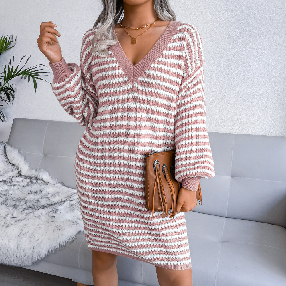 Emily™ - Stripe Frenzy Pulloverkleid mit V-Ausschnitt