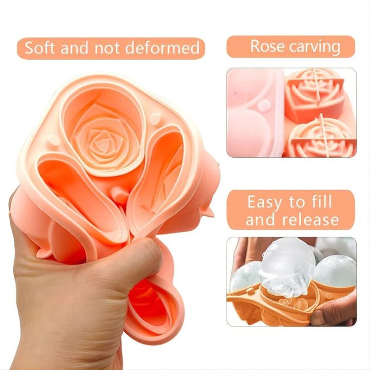 Rosen Eiswürfelform – 3D Silikon für elegante Eiswürfel (4 Gitter)