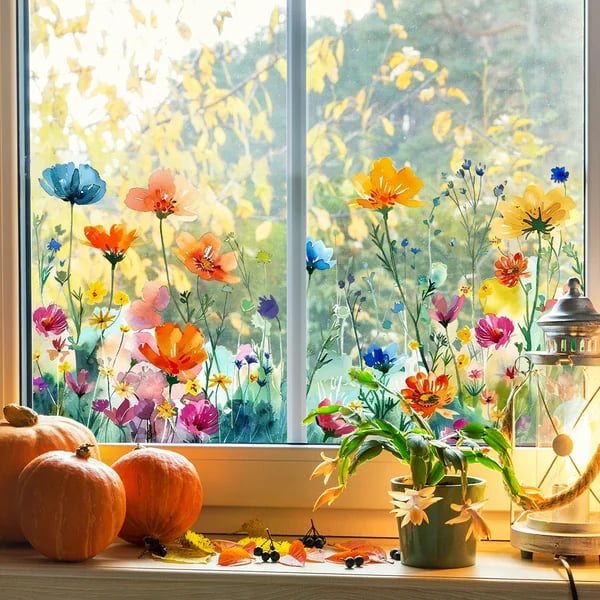Bunte Blumenfensteraufkleber – Sofort mehr Farbe in Ihrem Zuhause (1+1 Gratis)