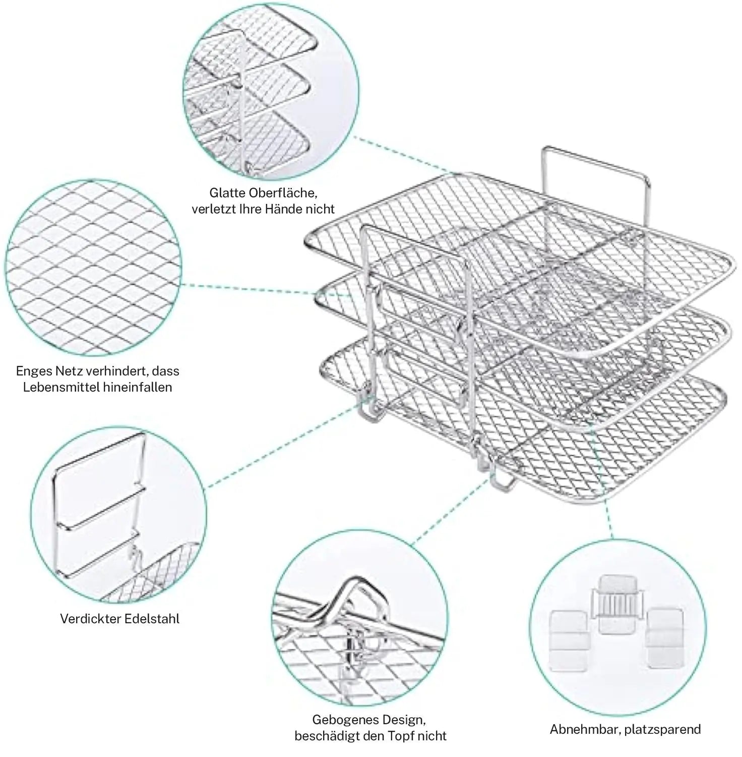 Abnehmbare mehrstufige Stand-Luftfritteuse aus Edelstahl 304 – Mehr Kochkapazität und Vielseitigkeit