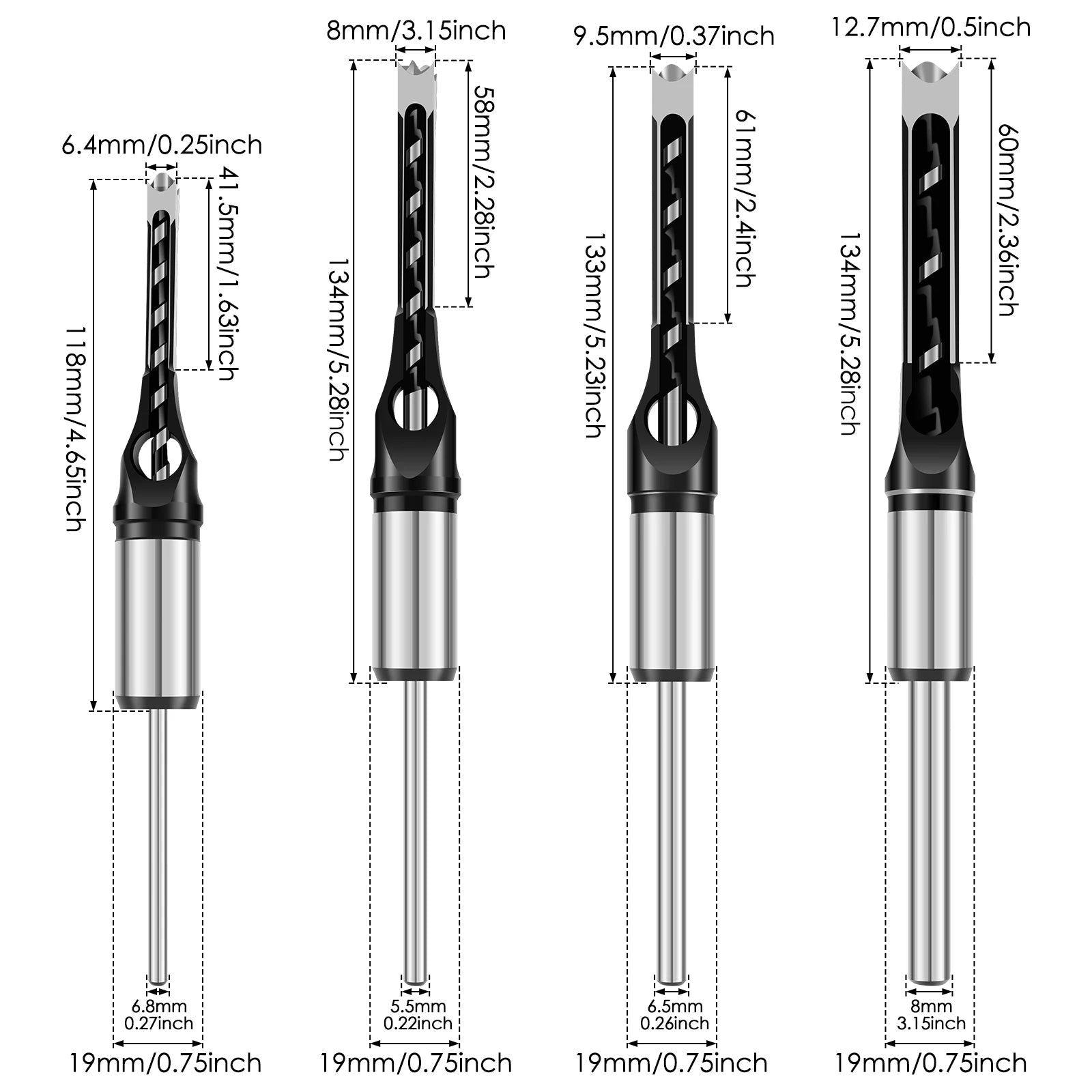Adapter- & Stemmeisenset für präzise Zapfenlöcher | 8 Aufsätze 6–16 mm | Kompatibel mit Bohrmaschinen