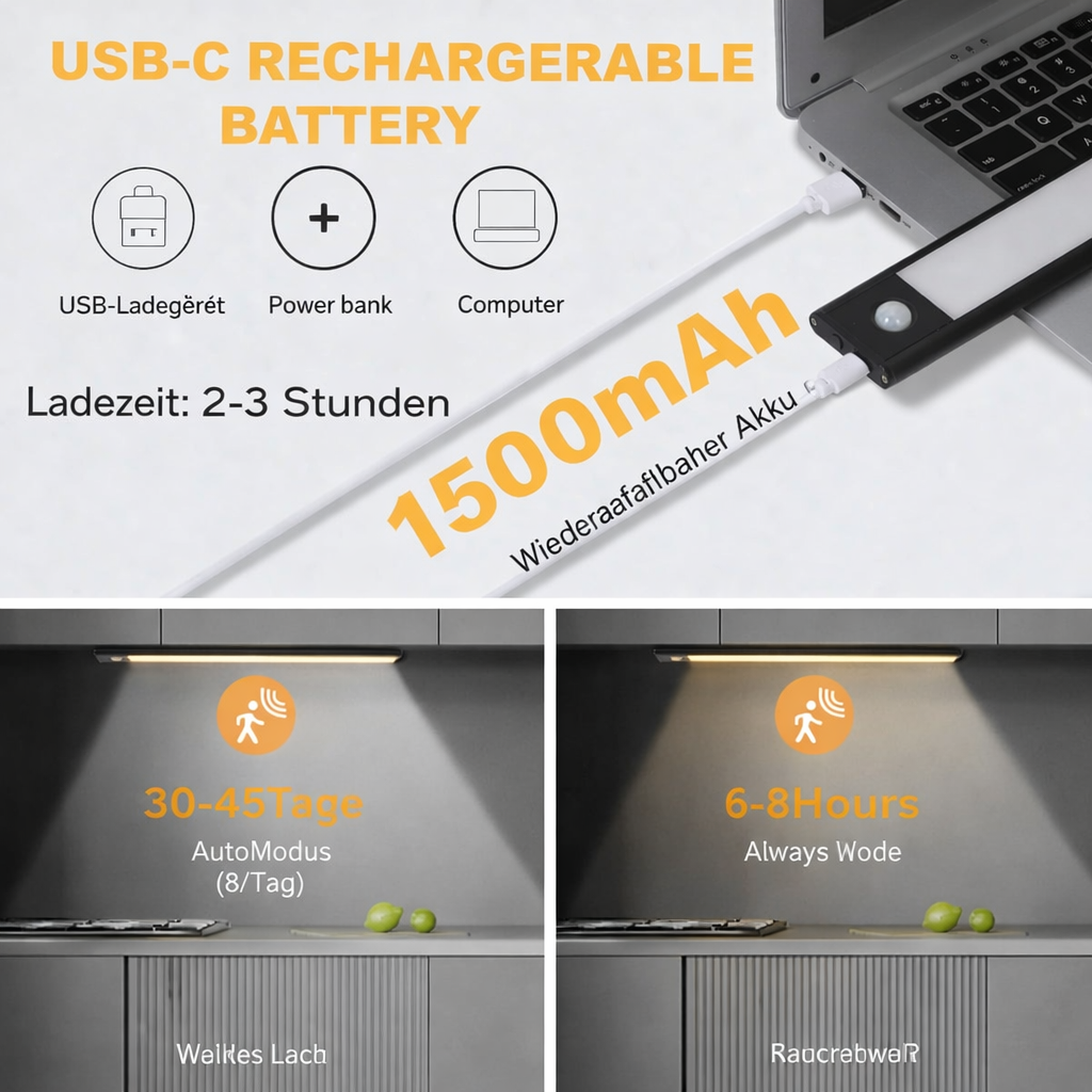 Bewegungsmelder Leuchte | USB-wiederaufladbar | Dimmbar & Kabellos | LumoMotion