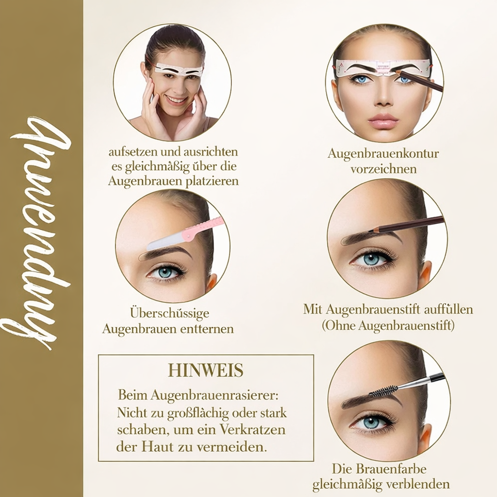 Augenbrauen-Schablonen-Set | Perfekte Symmetrie | Präzisionstrimmer | Für Anfänger & Profis | BrowSlay