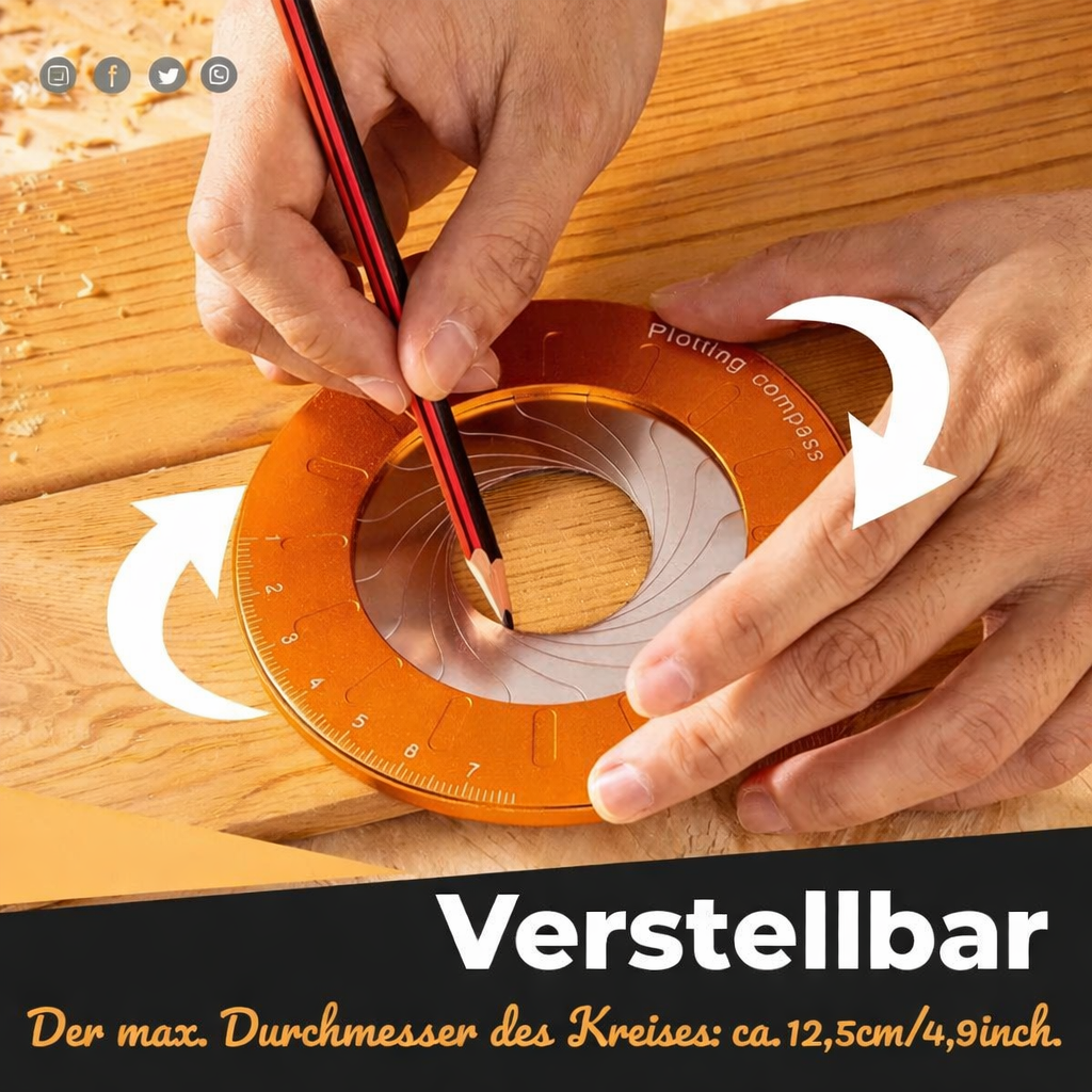 Kreis-Zeichenwerkzeug | Verstellbarer Zirkel & Rundlineal | Präzise Kreise bis 12,5 cm | PrecisionPro