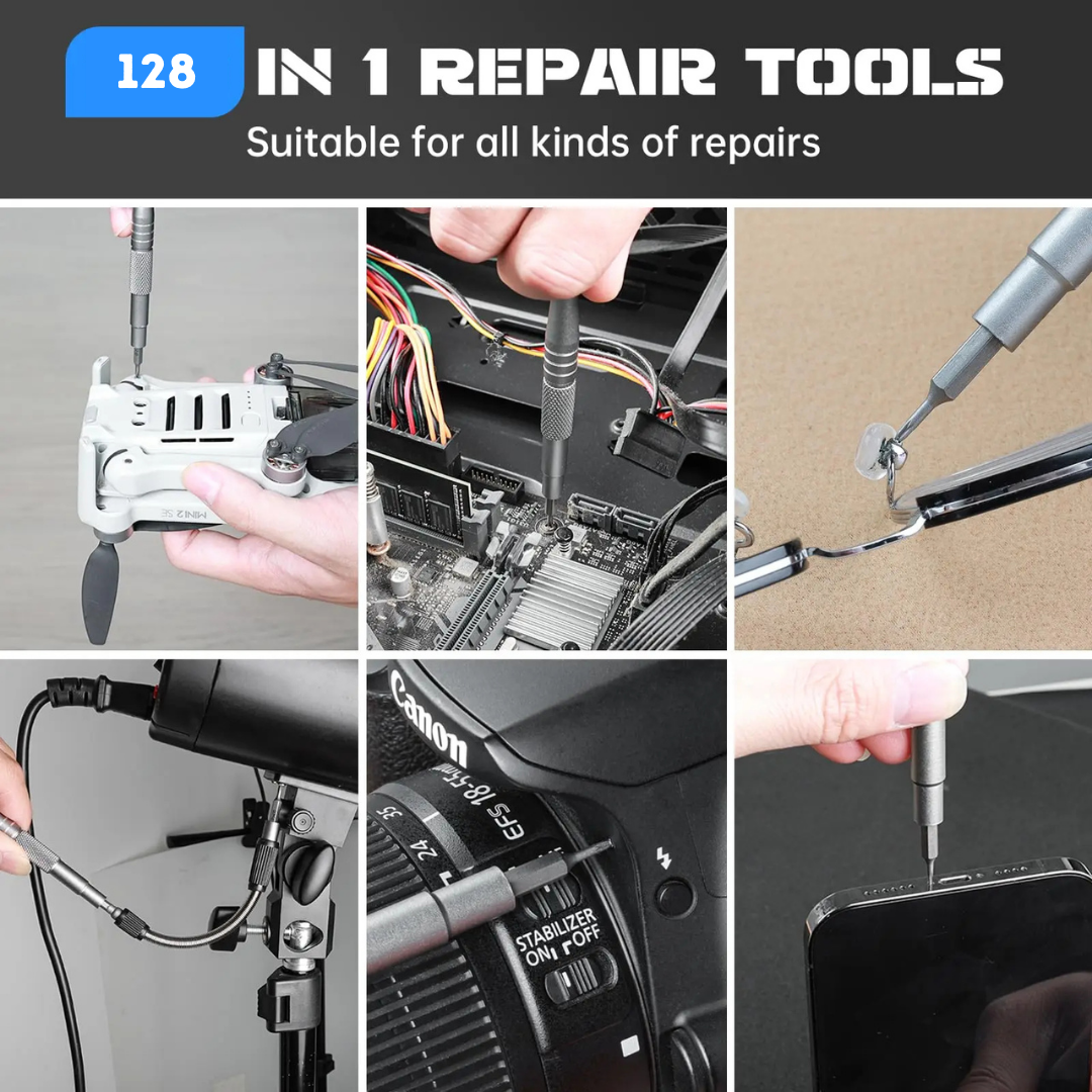 128 in 1 Präzisionsschraubendreher-Kit mit magnetischem flexiblem Schaft | Professionelles Reparaturwerkzeug