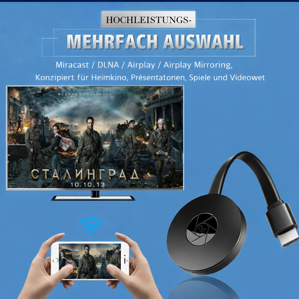 Kabelloser HD-Mirror-Adapter | Full HD 1080p | Miracast, AirPlay & DLNA | CastView Pro
