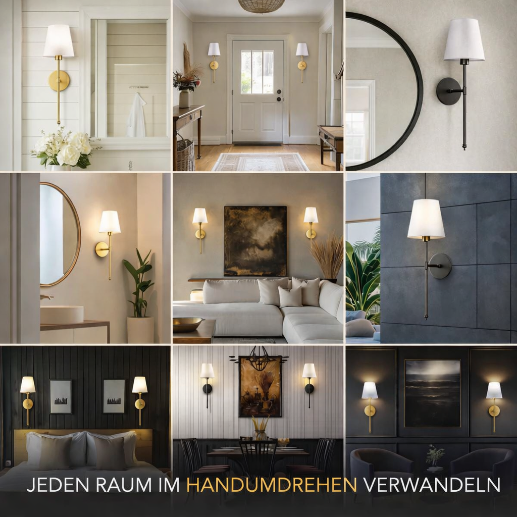 LED Wandleuchte| 3M-Klebemontage | Stoffschirm | 2er-Set | LumiStick Duo