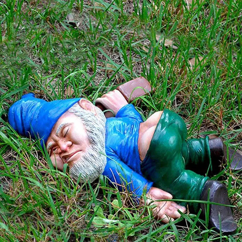 Liegender betrunkener Zwerg für Garten-Dekoration