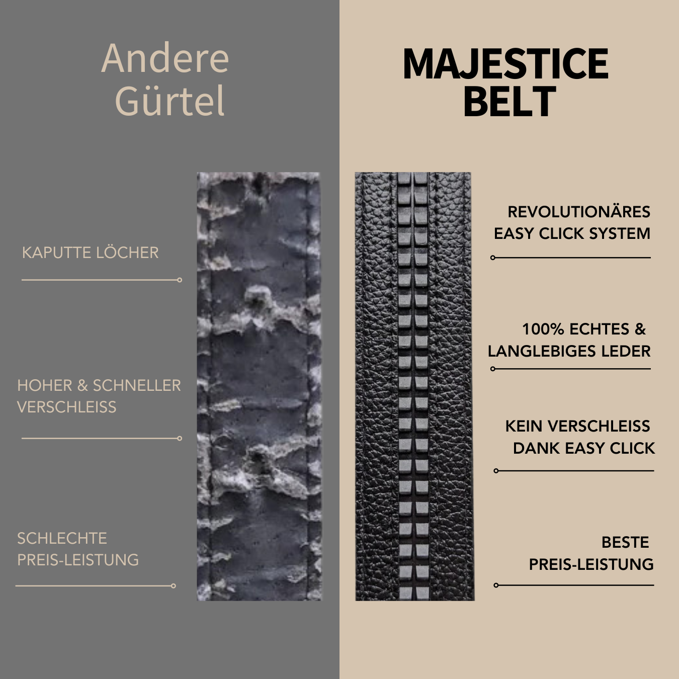 Majestice Belt Ledergürtel | Easy-Click Automatikverschluss | 100% Echtleder | 1+1 Aktion