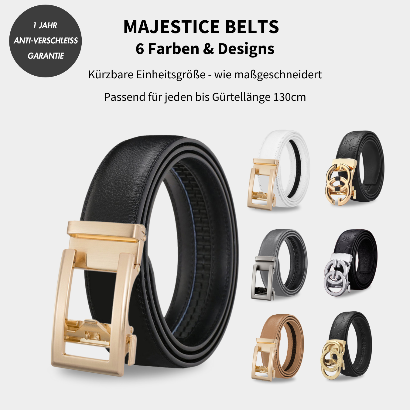 Majestice Belt Ledergürtel | Easy-Click Automatikverschluss | 100% Echtleder | 1+1 Aktion