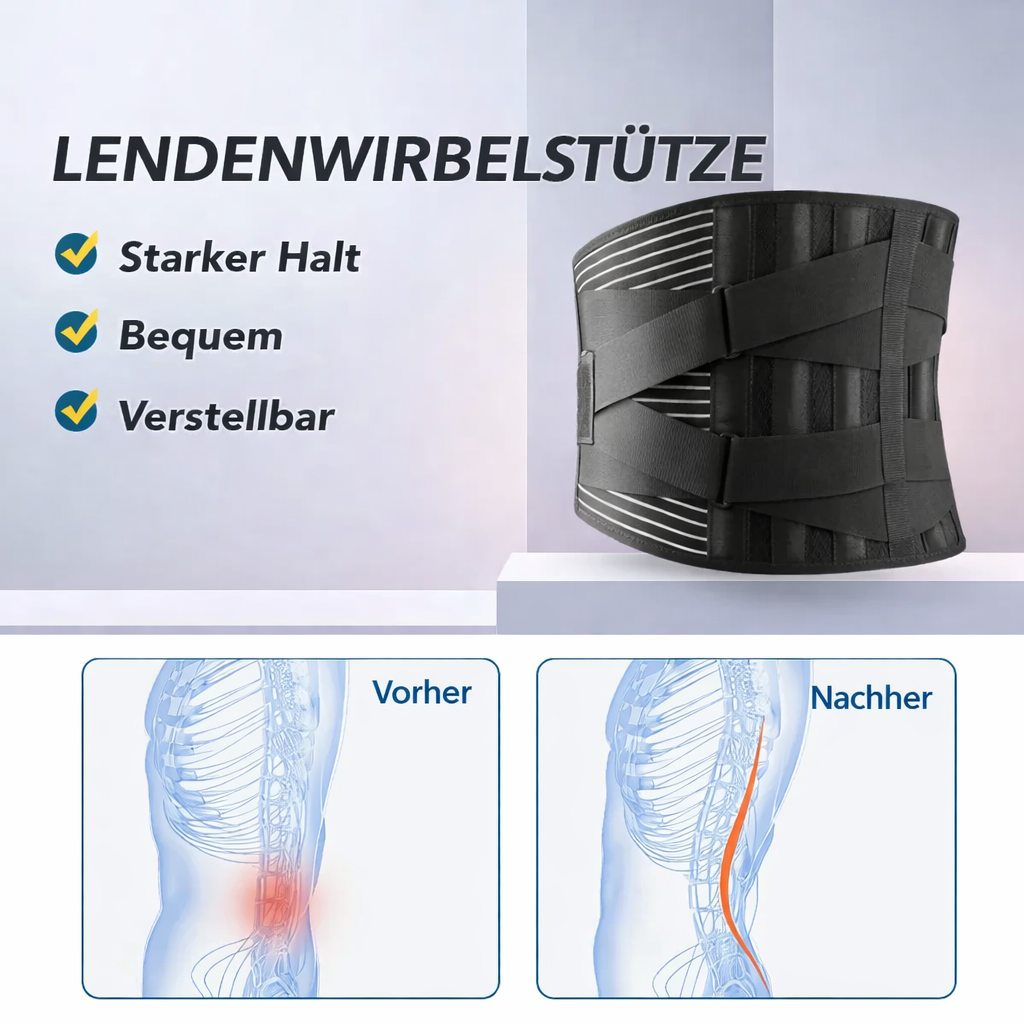 Rückenstützgurt | 360° Lendenwirbel-Stütze mit Memory-Aluminium & Stahlfedern | Atmungsaktiv & Unsichtbar unter Kleidung | OrthoFlexa