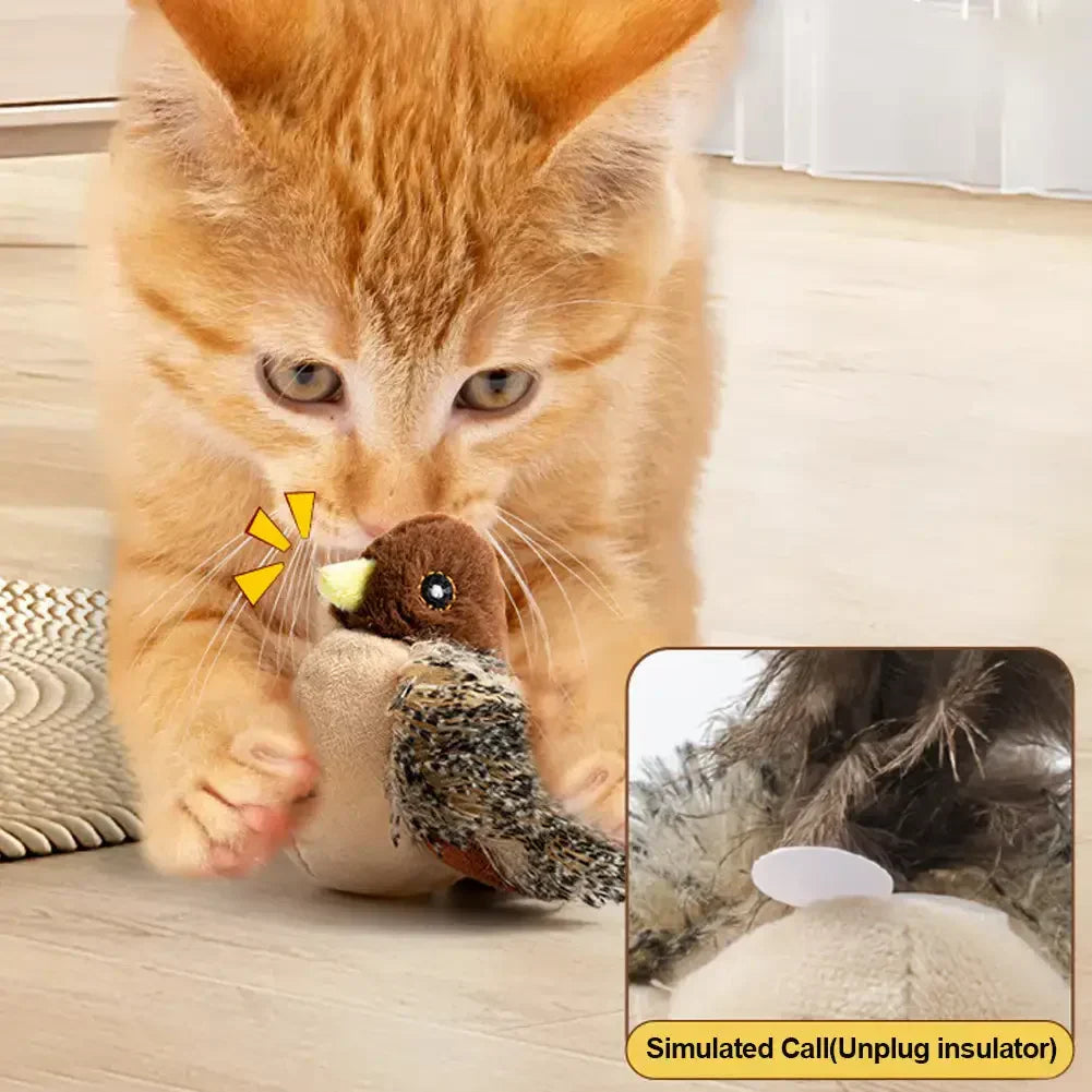 FluffFly Interaktives Katzenspielzeug | Vogel mit Sound & Flügelbewegung | USB Aufladbar | 1+1 Gratis