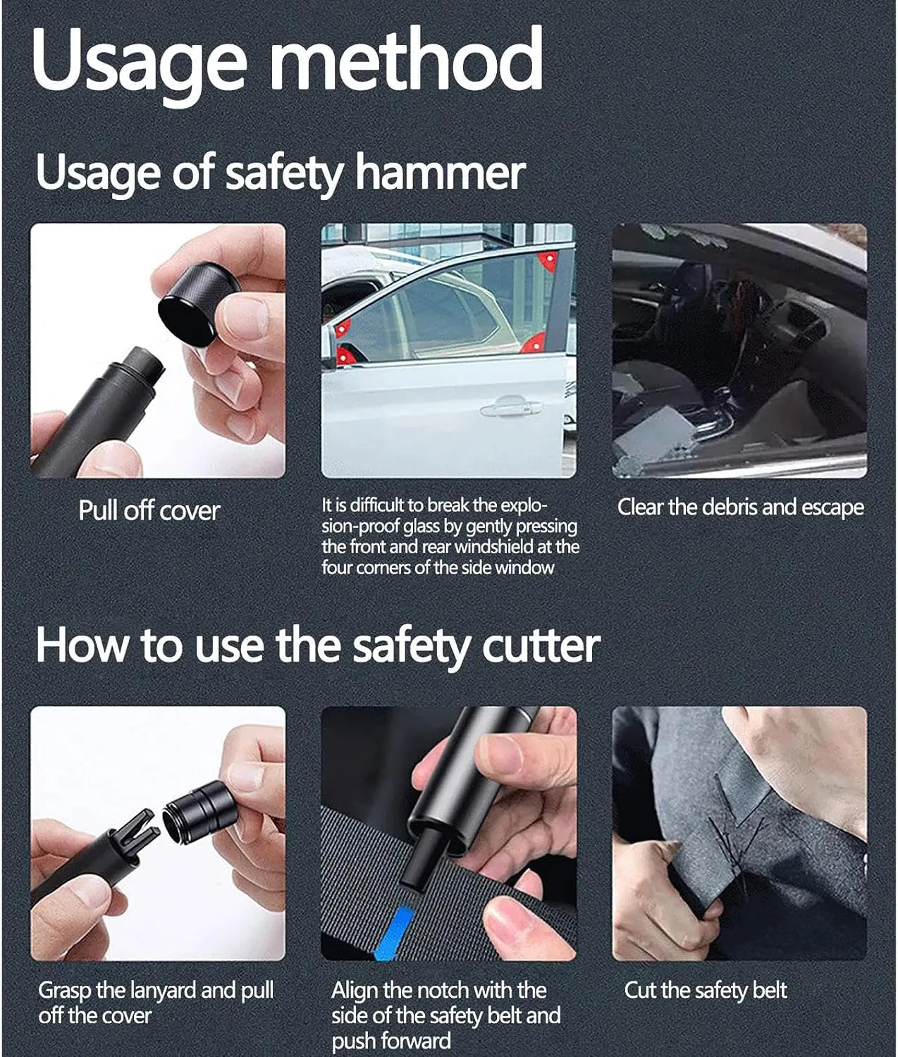 SafeKey™ - 4-in-1-Sicherheitswerkzeug mit Windschutzscheibenbrecher und Sicherheitsgurtschneider