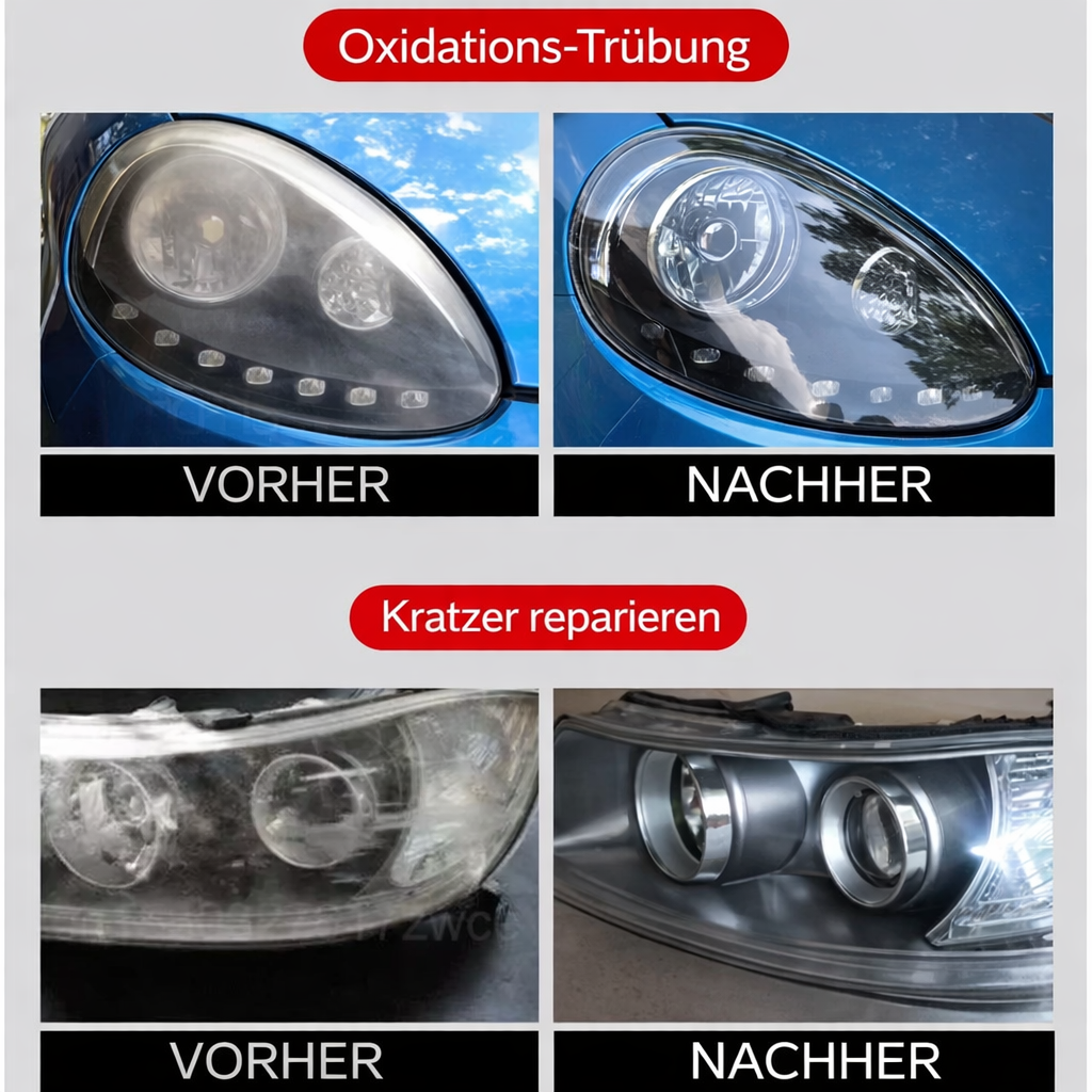 Scheinwerfer Aufbereitungsflüssigkeit | Entfernt Vergilbung | Sofort Klar | UV-Schutz | BrightLite
