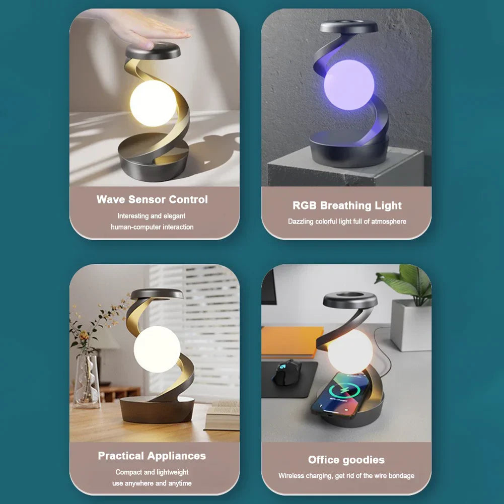 3D Schwebende LED-Lampe mit Wireless Charger – Kreative Mondlicht-Tischlampe