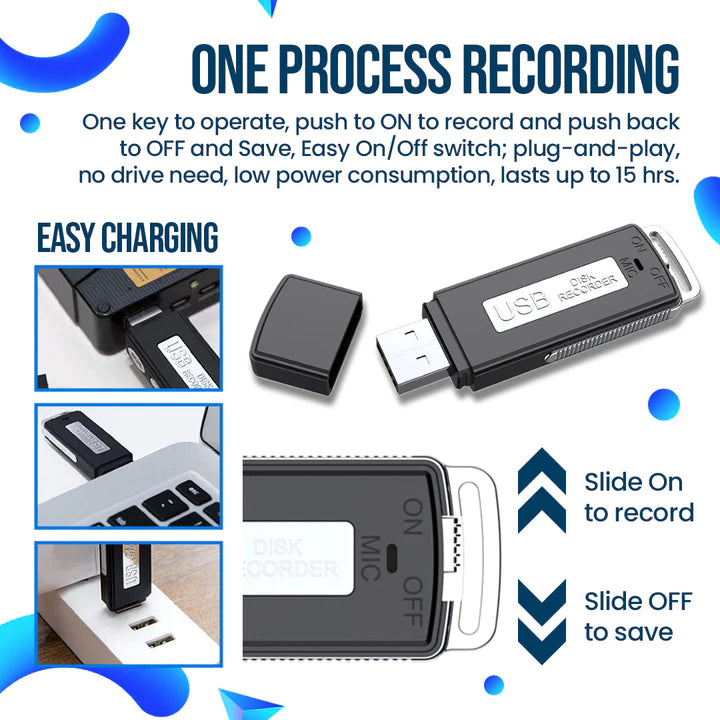 USB Sprachrekorder | Getarntes Design | Rauschunterdrückung | 8h Aufnahmezeit