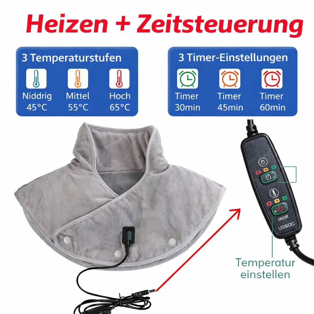 Wärme-Nacken- & Schultermassager ThermoLiva | USB-Heizkissen mit Vibration | 3 Temperaturstufen & Timer | Weicher Plüsch